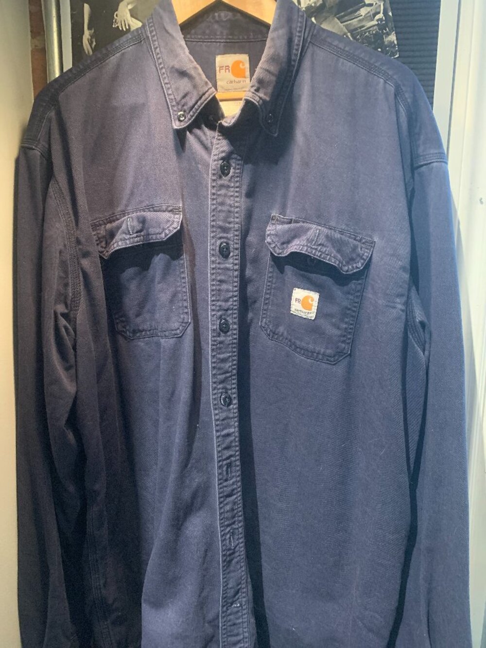 Carharrt Flame resistant bottom up shirt.